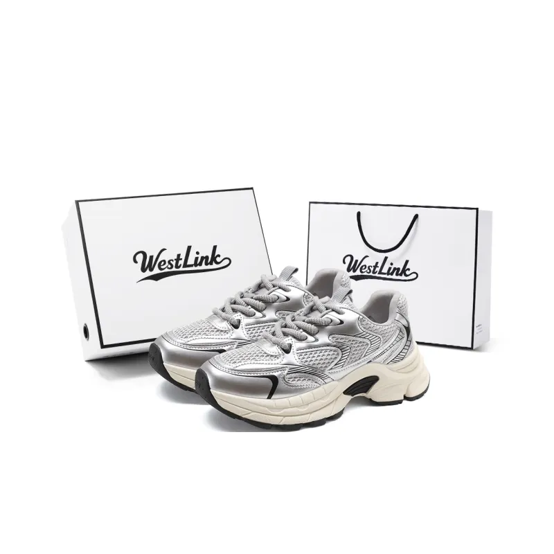 WESTLINK Breathable Lightweight Height Increasing Anti-Slip And Wear-Resistant Low-Top Chunky Sneakers Women's Silver-0