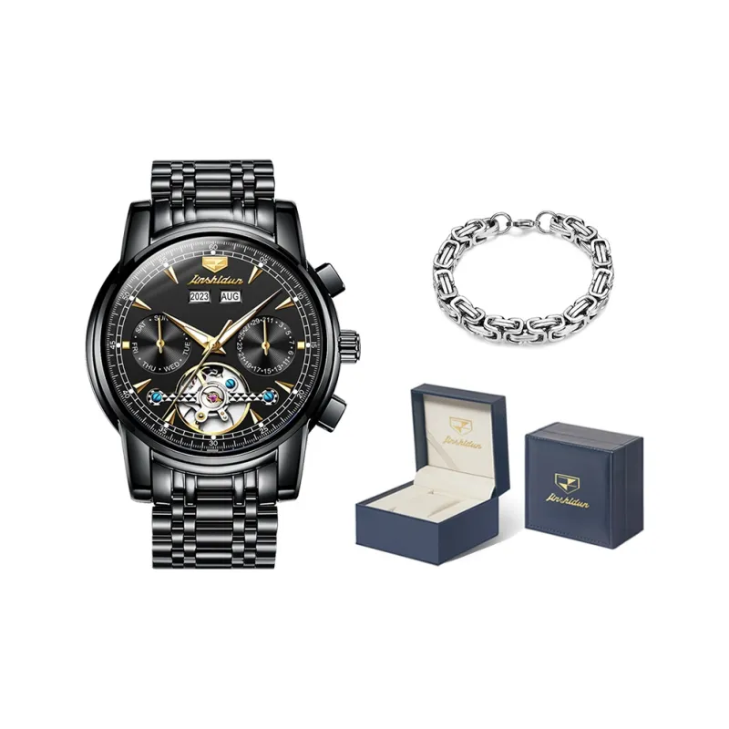 Jin Shi Dun Mechanical Movement Stainless Steel Watchband Watch Men's Watches White Dial-14