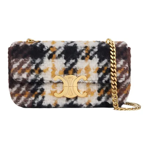 CELINE Triomphe Plaid Wool Fabric Crossbody Bag, Shoulder Bag Trumpets Women's Yellow/Brown