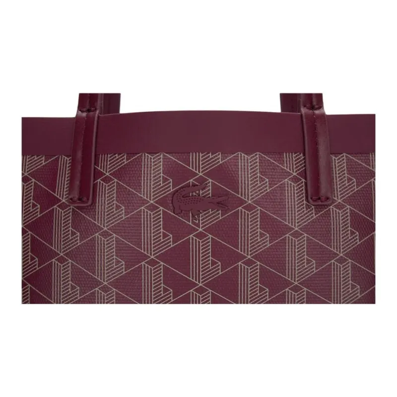 LACOSTE PVC Tote Bag Shopping Bag Handbag Small Size Women's Dark Red & Apricot-4