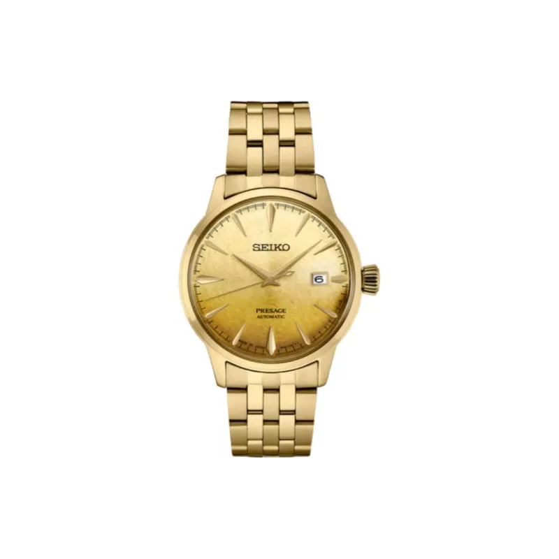 SEIKO Mechanical Movement Steel Strap Watch 40.5mm Men's Watches Gold Dial-0