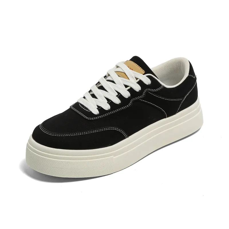 HUANQIU Anti Slip And Wear Resistant Height Increasing Low Top Canvas Shoes Men's Black-2