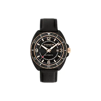 COACH CHARTER Collection Wrist Watch Mechanical Movement Cow Leather Strap 44.5mm Black Dial Unisex