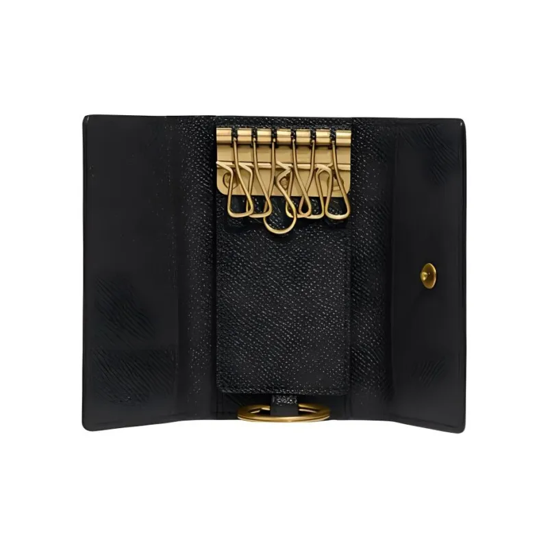 COACH Key Case Cross Grain Leather Key Pouch Unisex Black-1
