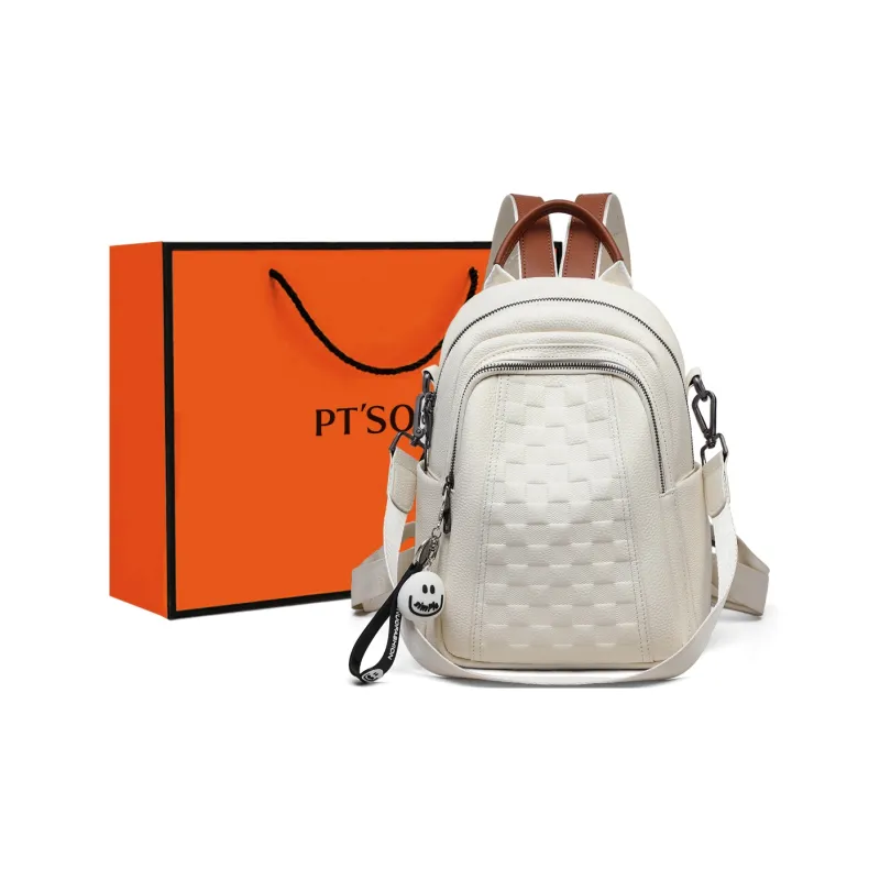 PT'SON Cow Leather Backpack Regular Women's Black/Ecru-8