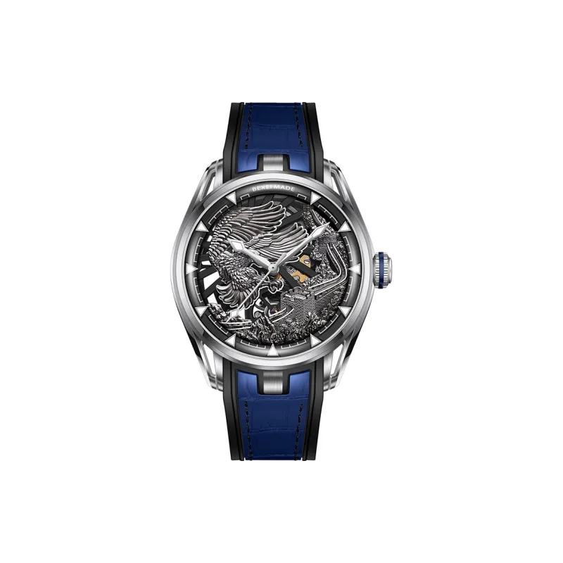 BEXEI Prosperous Journey Collection Automatic Mechanical Movement Rubber Strap Chinese Watches Men's Watches Black Dial-8