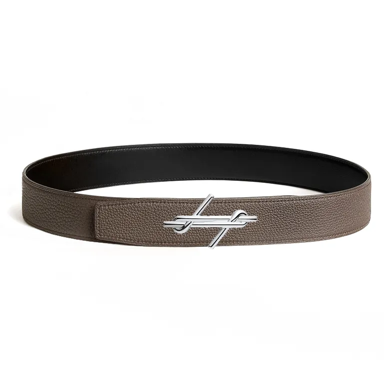 HERMES Calfskin Leather Belts Women's Black/Coffee Width  3.8cm-1