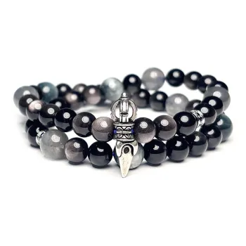 MOUNTAINS AND MANS Obsidian Luxury Layering Good Luck Beaded Bracelet Men's