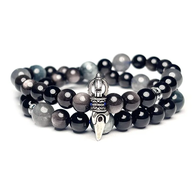 MOUNTAINS AND MANS Obsidian Luxury Layering Good Luck Beaded Bracelet Men's-0