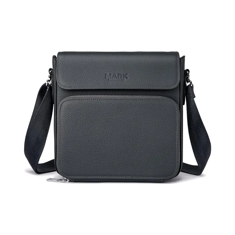 FAIRWHALE Cow Leather Crossbody Bag Small Square Bag Shoulder Bag Regular Men's Black/Navy Blue-7