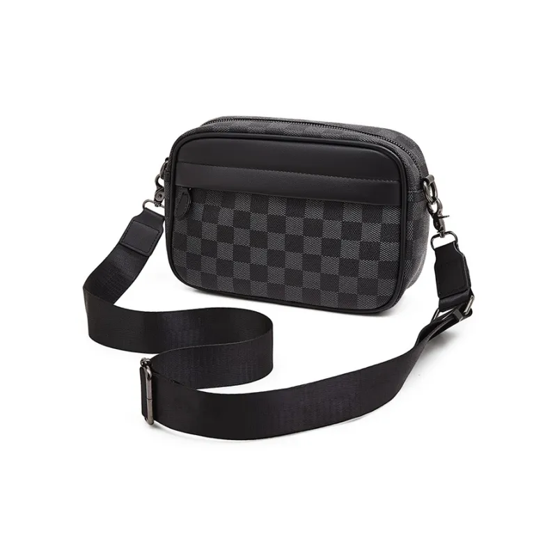 Old Man's Head Synthetic Leather Crossbody Bags Men's Black/Black Checkerboard/Black Pattern-10