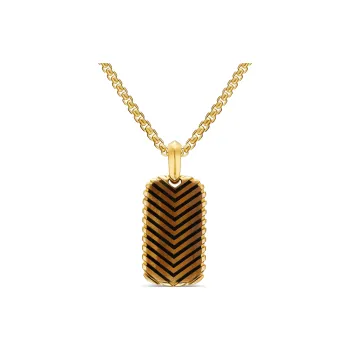 David Yurman 18kt Yellow Gold Chevron tag Tiger eye Pendant