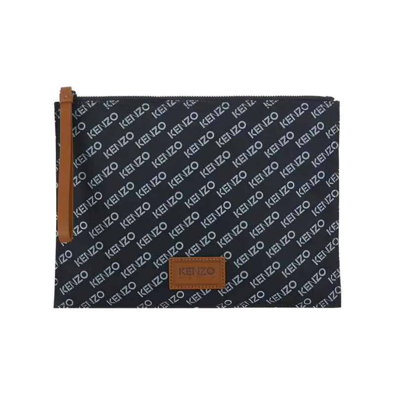 KENZO Monogram Leather Patch Clutch Large Size Women's Black-2