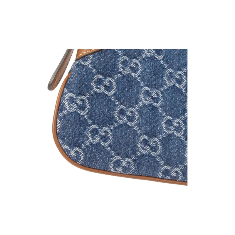 GUCCI GG Emblem Denim Shoulder Bag Extra Mini Women's Blue-5