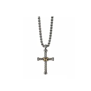 David Yurman 18kt Yellow Gold And Sterling Silver Cable Cross Pendant