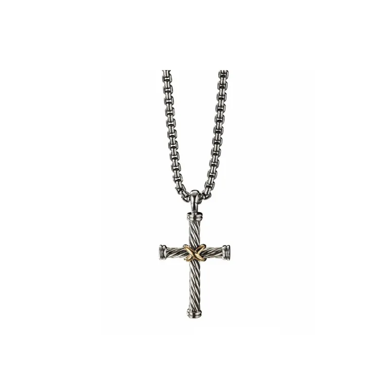 David Yurman 18kt Yellow Gold And Sterling Silver Cable Cross Pendant-0