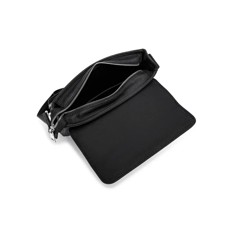 FAIRWHALE Cow Leather Crossbody Bag Small Square Bag Shoulder Bag Regular Men's Black/Navy Blue-6