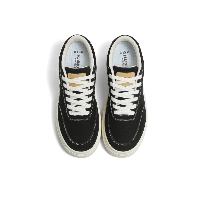 HUANQIU Anti Slip And Wear Resistant Height Increasing Low Top Canvas Shoes Men's Black-5
