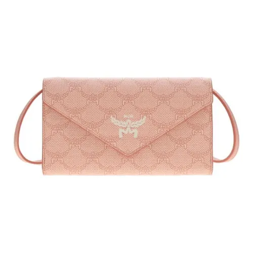 MCM Nappa Leather Shoulder Bag Crossbody Bag Wallet Large Size Women's Pink