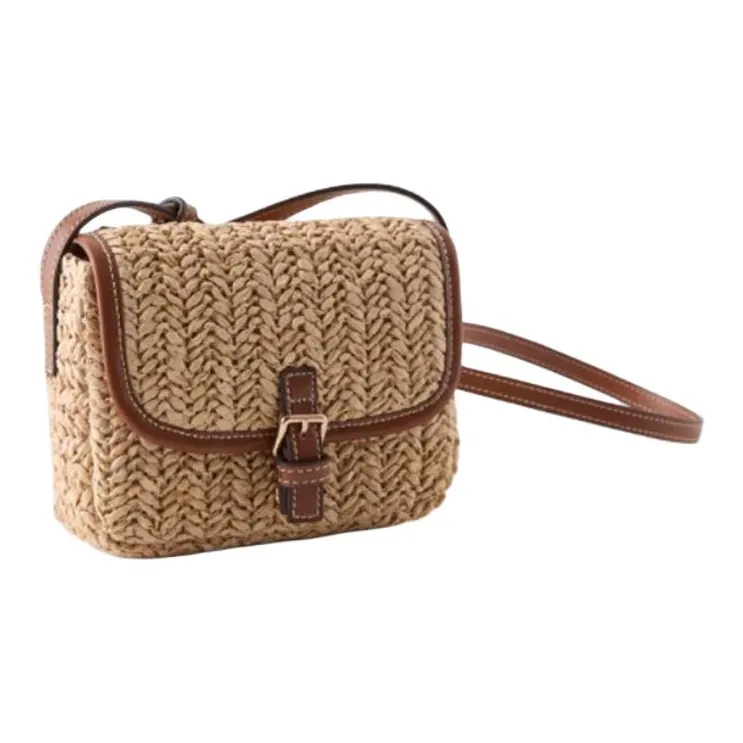 ZARA Raffia Fiber Crossbody Bag Women's Light Beige Yellow-2