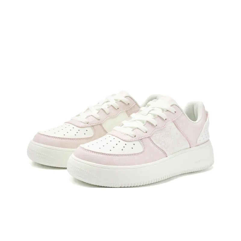 QIAODAN Coverage Slip-Resistant Balance Lightweight Low-Top Skateboard Shoes Women's Ivory White Cloud Pink-2