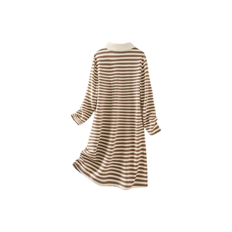 IHIMI Long Sleeved Dresses Women's Apricot Coffee-2