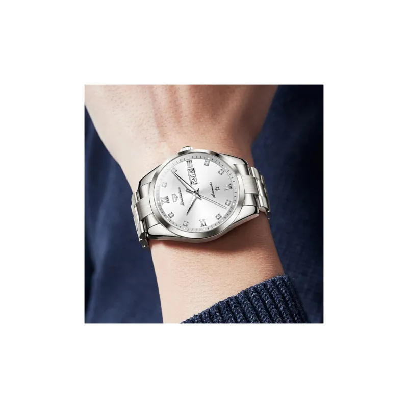 Jin Shi Dun Men's Watch Box Mechanical Movement Stainless Steel Watchband Watch Men's Watches White Dial-1