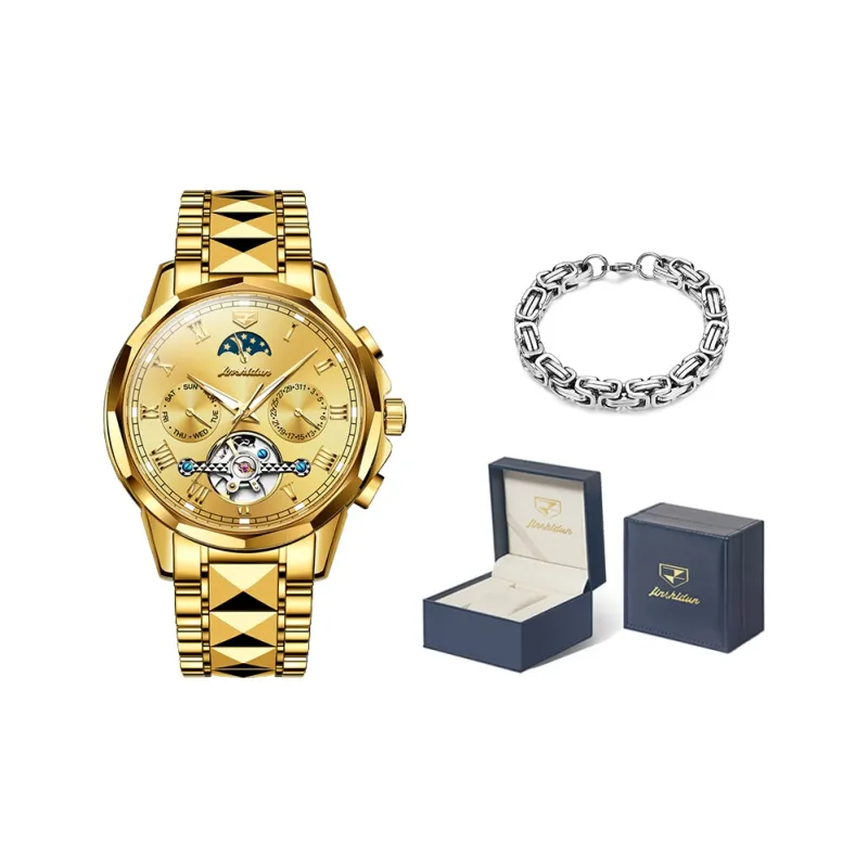Jin Shi Dun Mechanical Movement Stainless Steel Watchband Watch Men's Watches White Dial-21