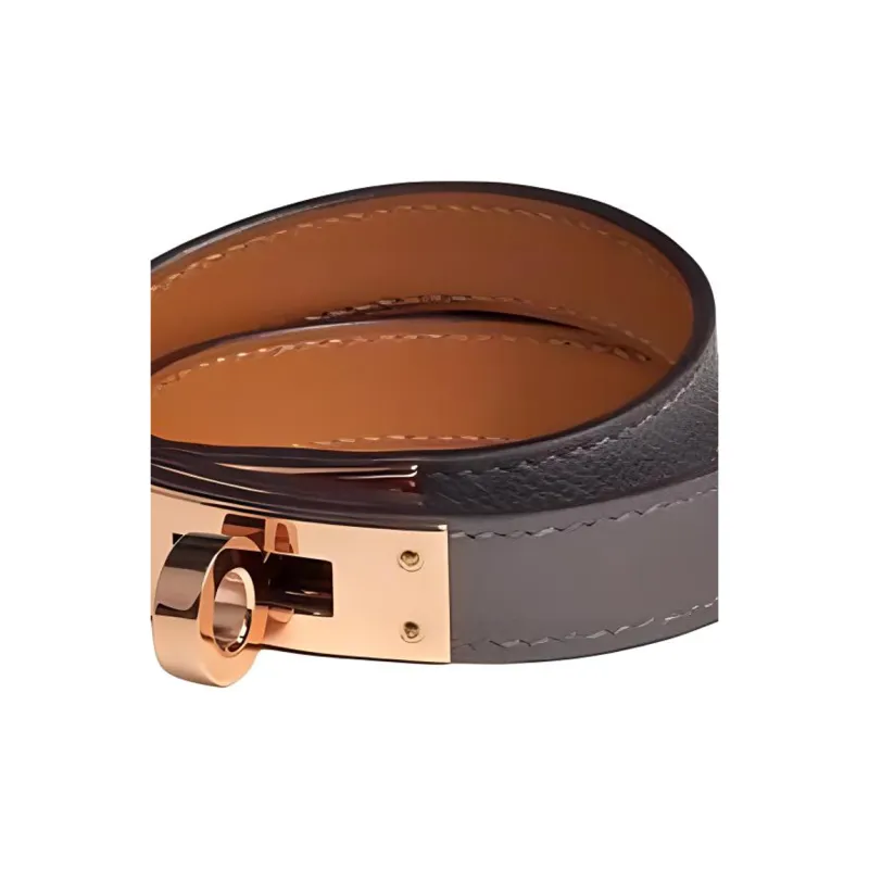 HERMES Calfskin Rose Gold-Plated Bracelets Women's Gray-2