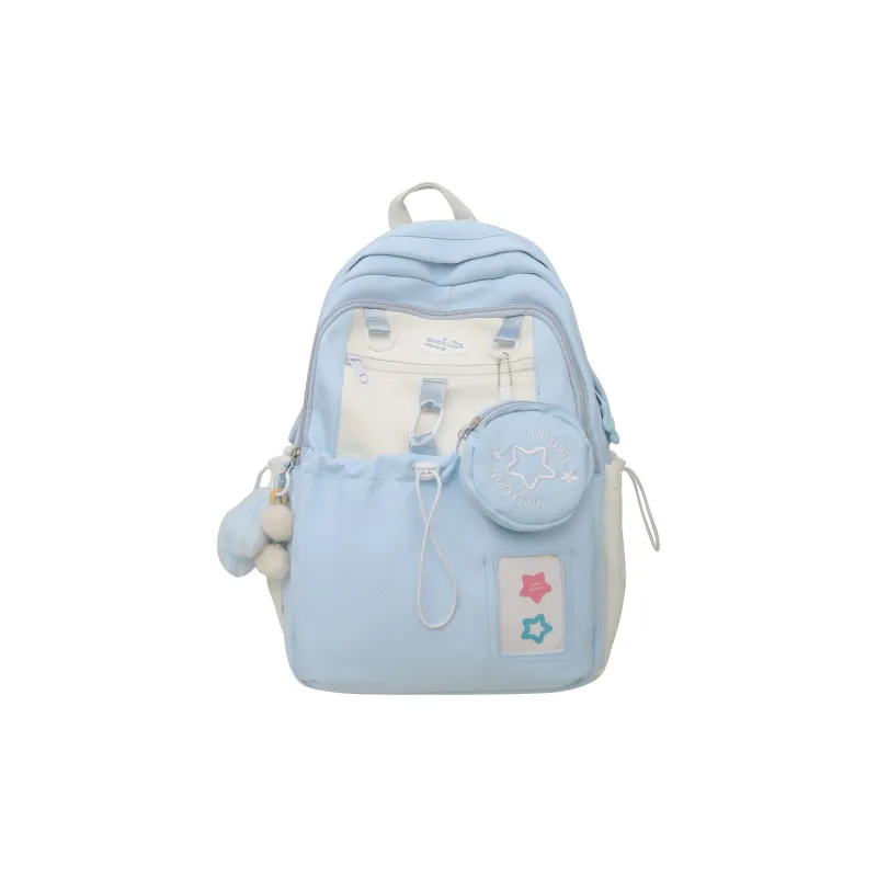 URBAN FOREST Nylon Backpack Unisex Black/Pink/Light Yellow/Light Blue-11