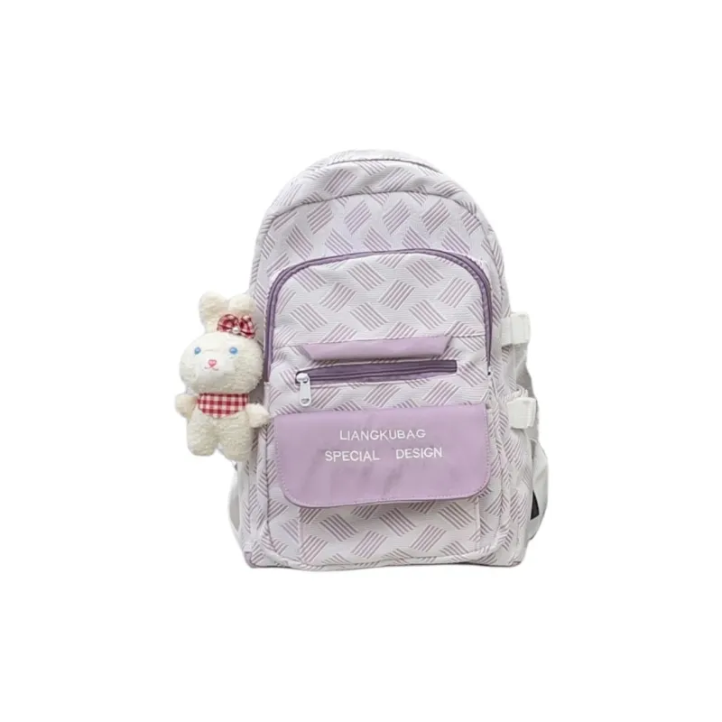 URBAN FOREST Nylon Backpack Regular Women's Gray/Violet/Neon Green/Light Blue-3