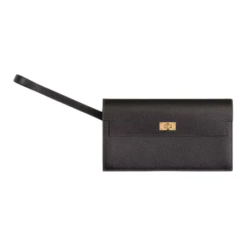 HERMES Kelly Pocket Madame Calfskin Wallet Women's 89 Noir Black
