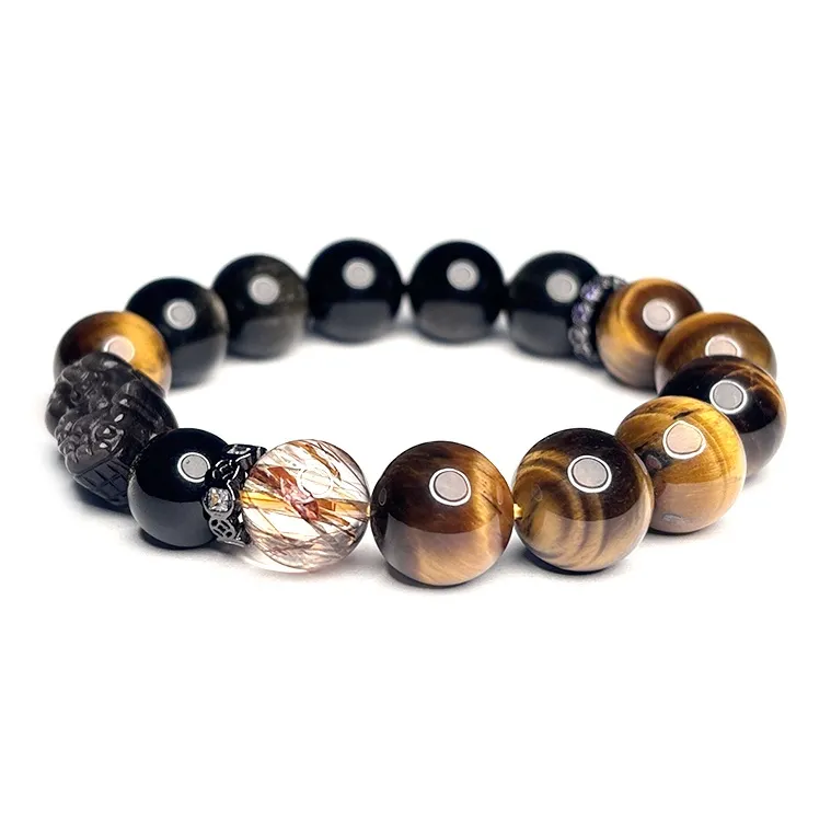 MOUNTAINS AND MANS Tiger's Eye Stone Luxury Good Luck Beaded Bracelet Men's-1