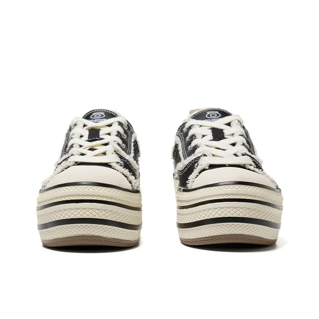 OLD ORDER Abrasion Resistant Height Increasing Low Top Canvas Shoes Unisex Black-2