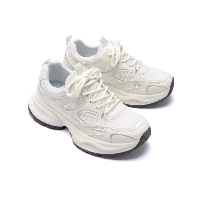 HUANQIU Height Increasing, Lightweight, Breathable, Slip Resistant Low Top Casual Running Shoes Women's Beige-9