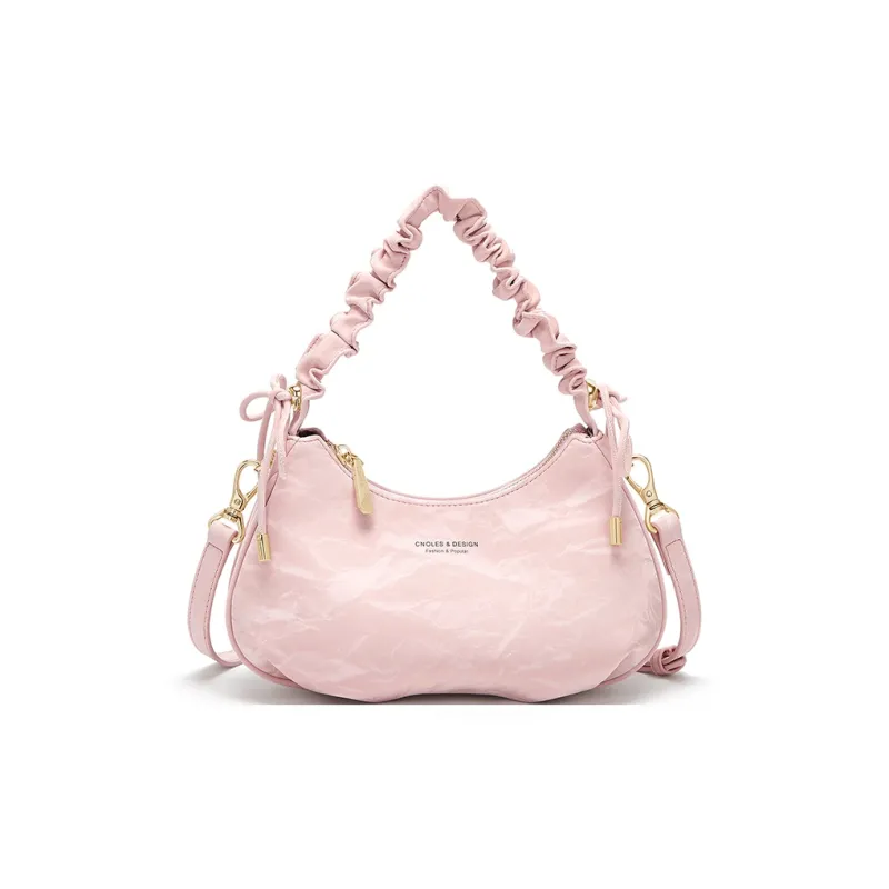 CNOLES Cow Leather Shoulder Bag, Crossbody Bag Regular Women's Cherry Blossom Pink-0