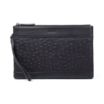 VIHUS Top Grain Cow Leather Clutch Handheld Wallet Men's Black