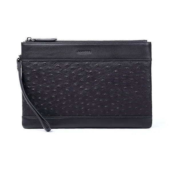 VIHUS Top Grain Cow Leather Clutch Handheld Wallet Men's Black-0