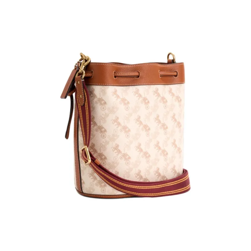 COACH Field Artificial Leather Bucket Bag, Shoulder Bag, Crossbody Bag, Handbag Medium Size Women's Chalk White & Brown-1
