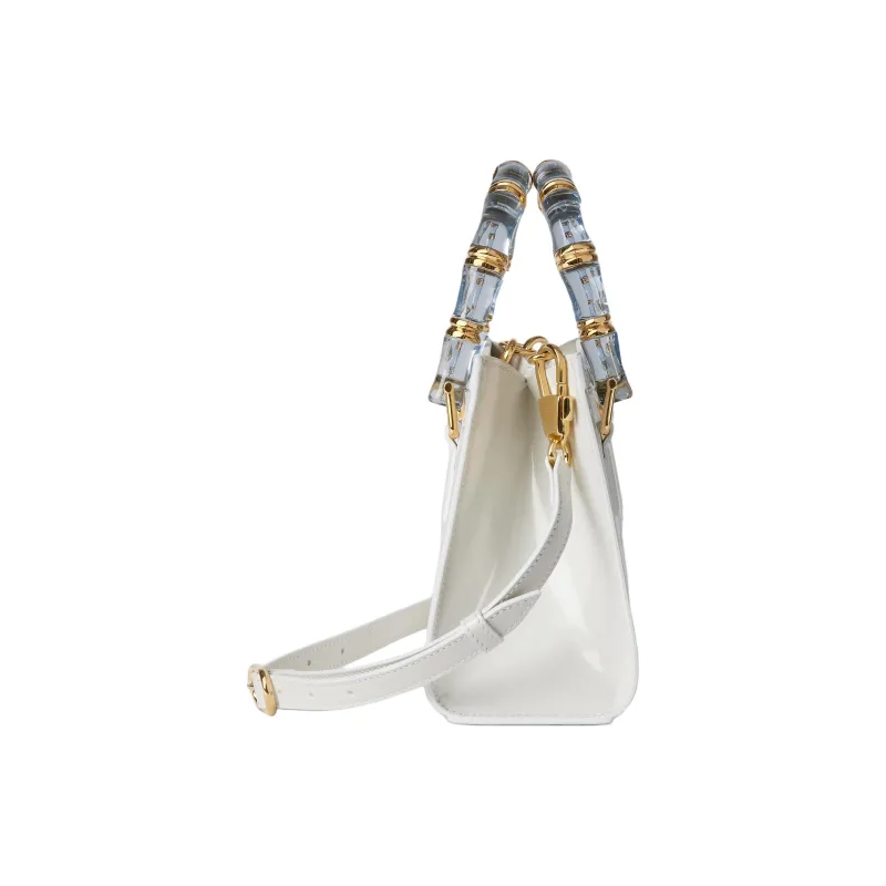 GUCCI Diana Polished Leather Tote Bag, Shopping Bag, Shoulder Bag, Handbag Mini Women's White-2