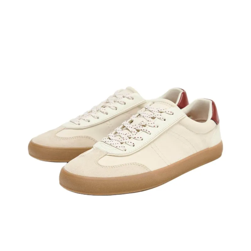ZARA Low Top Skateboard Shoes Women's Beige-2