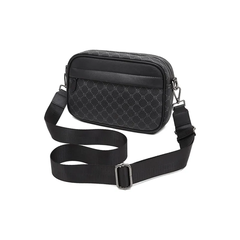 Old Man's Head Synthetic Leather Crossbody Bags Men's Black/Black Checkerboard/Black Pattern-18