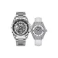 Silver Case Black Dial Silver Steel Band (Men's)+Silver Case White Dial Silver Steel Band (Women's)