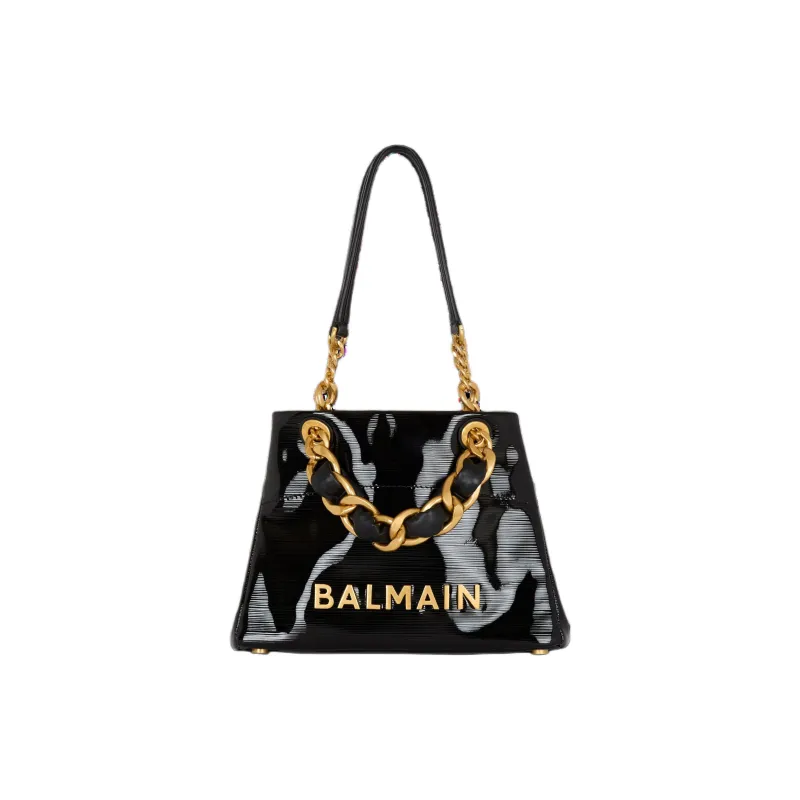 BALMAIN Calfskin Tote Bag Shopping Bag Shoulder Bag Handbag Small Size Women's Black-2