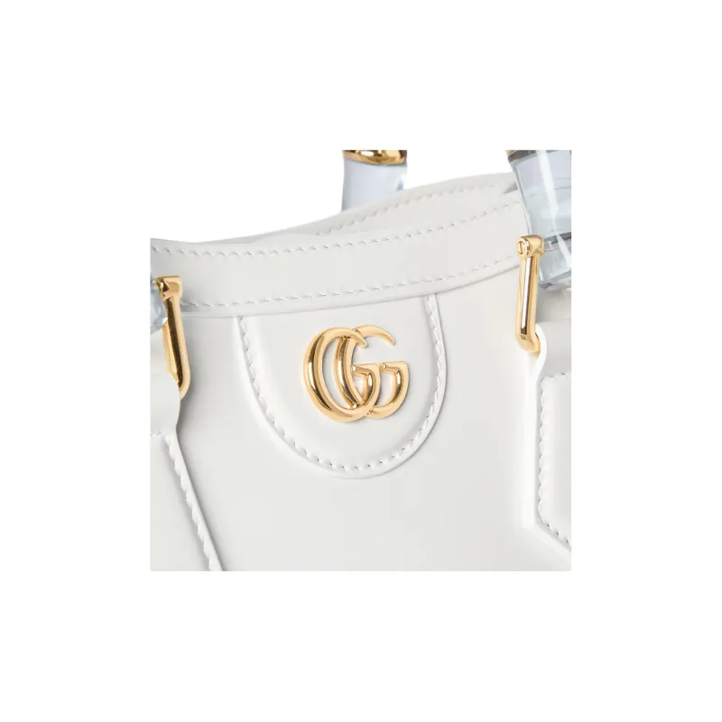 GUCCI Diana Polished Leather Tote Bag, Shopping Bag, Shoulder Bag, Handbag Mini Women's White-6