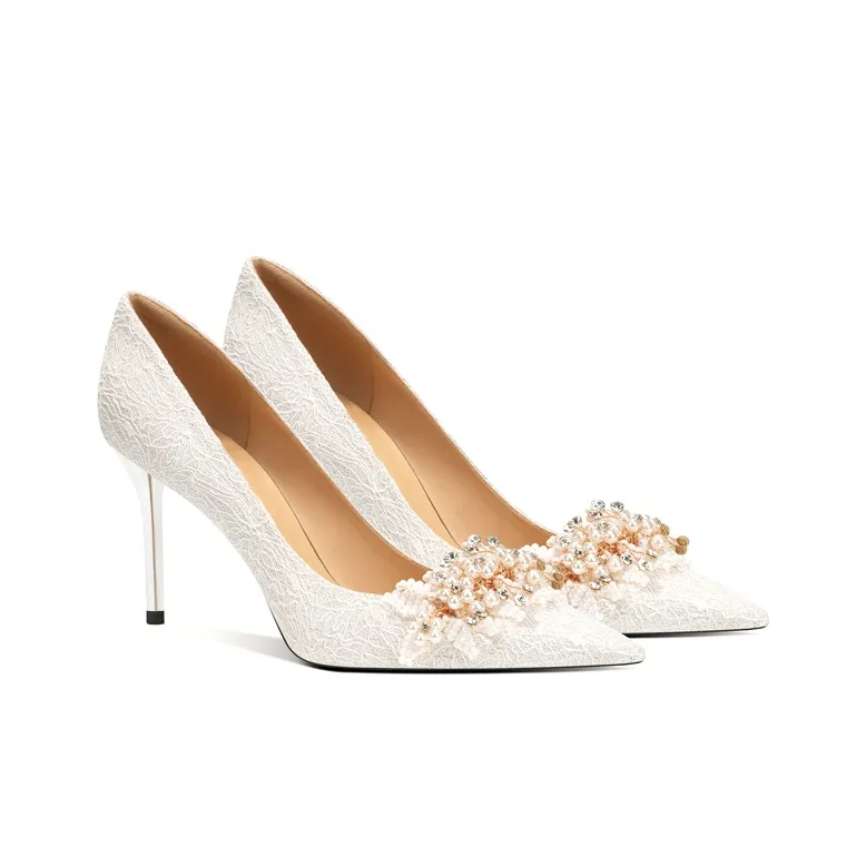 Dunnu Slim Heel High Heels Women's White Box Included-1