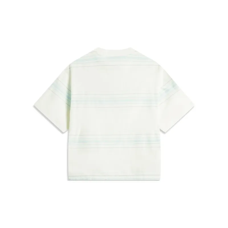 LiNing Sports Life Collection T Shirt Women's Ivory/Light Sky Blue Stripes-1
