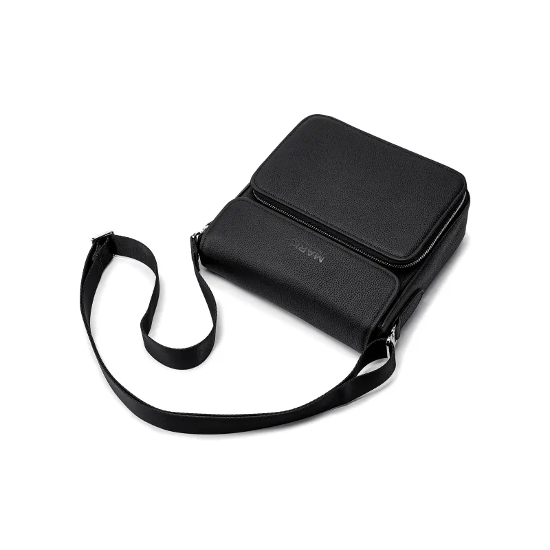 FAIRWHALE Cow Leather Crossbody Bag Small Square Bag Shoulder Bag Regular Men's Black/Navy Blue-5