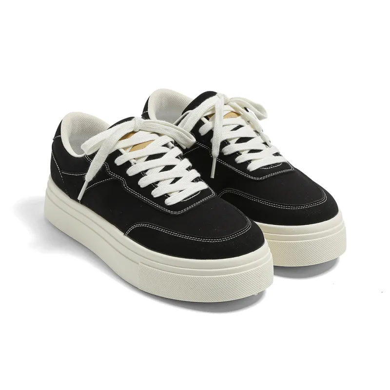 HUANQIU Anti Slip And Wear Resistant Height Increasing Low Top Canvas Shoes Men's Black-3
