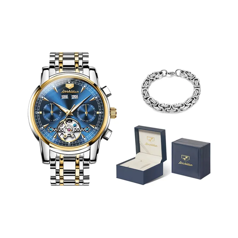 Jin Shi Dun Mechanical Movement Stainless Steel Watchband Watch Men's Watches White Dial-11